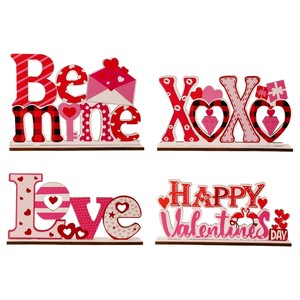 Ensemble de décorations en bois en forme de cœur pour la Saint-Valentin, style lettre d'amour, taille moyenne, pour intérieur, mariage, fête, quatre pièces (A, B, C, D) - Product Image 5