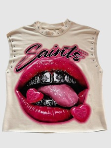 Gilet d'automne <span class=keywords><strong>vintage</strong></span> pour <span class=keywords><strong>femme</strong></span>, imprimé lèvres, clouté, sans manches, décontracté, rétro, streetwear, vêtement d'extérieur - Product Image 6