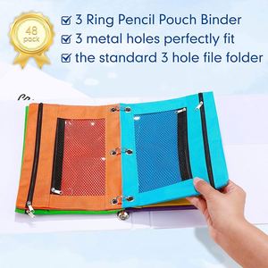Custom Pencil Pouch Double-layer Zipper Oxford Cloth Document Bag 3 Rings Binders <b>File</b> Folder Waterproof Visual <b>Storage</b> Bag - Product Image 3