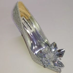 Zapatos de Novia de Alta Calidad, Elegantes y Sensuales, con Punta Cerrada, Adornados con Diamantes, Estilo Zapatilla de Cristal de Cenicienta, para Banquete, Tacón Ultra Alto y Delgado - Product Image 3