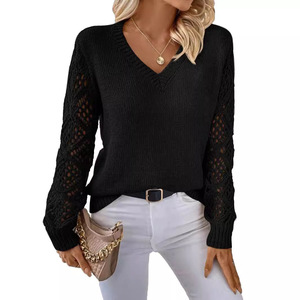 2024 primavera autunno maglioncino elegante in <span class=keywords><strong>maglia</strong></span> a maniche lunghe con scollo a V da <span class=keywords><strong>donna</strong></span> maglione casual Cashmere da <span class=keywords><strong>donna</strong></span> - Product Image 5