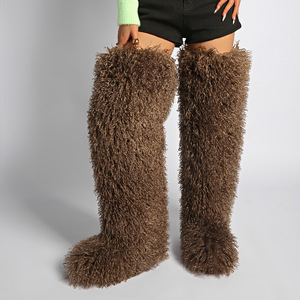 Botas de Piel Sintética por Encima de la Rodilla para Mujer, Estilo Mongol, Y2K, Peludas, para Mardi Gras, Mambo - Product Image 5
