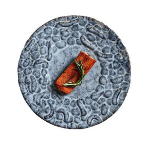 Platos de Porcelana Redondos Irregulares de Cerámica Azul Gris, Vajilla Rústica para Estilizar Comidas, Restaurante y Cocina Casera - Product Image 1