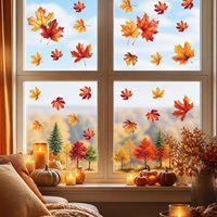 Autocollants décoratifs pour fenêtres à thème feuilles d'automne et Thanksgiving, 9 feuilles en vinyle double face amovibles pour la maison, le bureau et les fêtes en intérieur