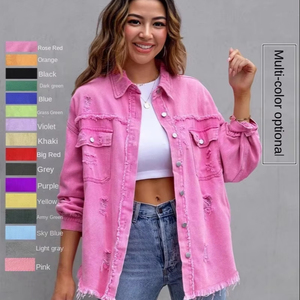 <span class=keywords><strong>Veste</strong></span> en jean délavée mi-longue de style européen et américain 2025 pour femmes, automne-hiver, manches longues, décontractée, col rabattu, séchage rapide - Product Image 1