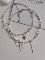 Collier à perles de culture d'eau douce et pierres naturelles, style Y2K délicat, faible MOQ, avec pampille, chaîne Figaro, breloque couleur argent, bijoux superposés