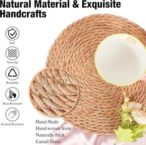 Sets de table ronds en corde de lin tressée, résistants à la chaleur, écologiques, style campagnard - Product Image 3