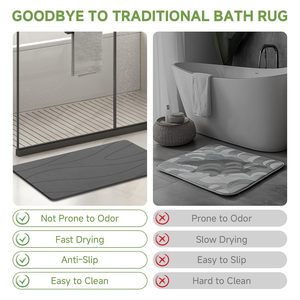 Tapis de bain en terre de diatomée ultra absorbant - Motif ondulé - Fabriqué à la machine - Écologique - Séchage rapide - Facile à nettoyer pour la douche, la baignoire et la zone de l'évier - Product Image 3