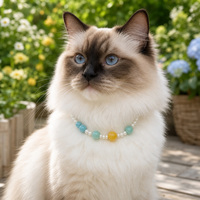 Collier pour animaux de compagnie en cuir classique de luxe durable, décoré de chalcédoine jaune naturelle à 100 % et de perles d'eau douce, pour chats et chiens