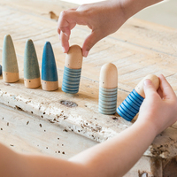 12pcs Threaded Villain 6.5cm Wooden Peg Dolls Creative Kids Educational Toy with Rainbow Blocks Unfinished People 5 to 7 Years