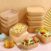 Conteneur alimentaire jetable en papier kraft résistant à la graisse, boîte à salade, sac en papier et gobelets en papier, ensemble d'emballage à emporter
