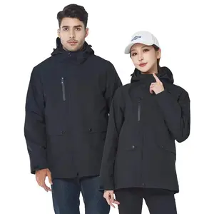 Men outdoor solid color waterproof jackets Unisex pockets windbreaker coats Custom Hooded men coats ski