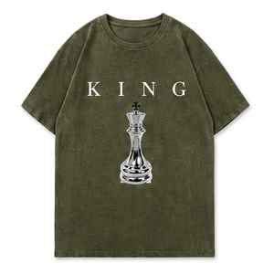 Camiseta de Manga Corta para Hombre con Estampado de Rey de Ajedrez, Cuello Redondo, 100% Algodón, Impresión Digital Frontal - Product Image 1
