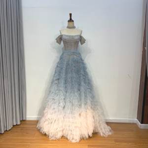 Chic Blue <strong>Ombre</strong> Tiered Ruffles Evening <strong>Dresses</strong> Luxury Dubai Ball Gown Prom <strong>Dress</strong> for Women <strong>Wedding</strong> Party Lsmz02-2 - Product Image 1