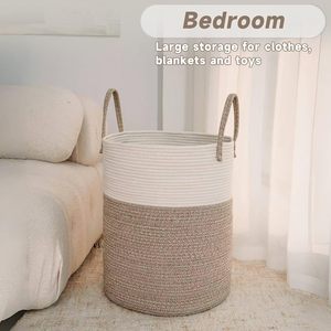 60L Bông Sợi Dây Thừng Giặt Giỏ Quần Áo Bẩn Lưu Trữ Hamper Bé Nursery Dệt Lưu Trữ Giỏ Cho Đồ Chơi Bin - Product Image 4