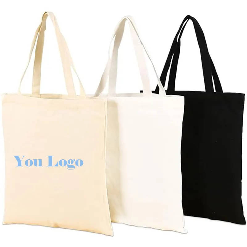 Promoção Tamanho Personalizado Reciclar Reutilizável Compras Em Branco Organic Plain Cotton Canvas Sacola com Logotipo Impresso Personalizado