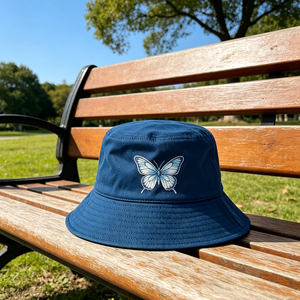 Sombrero tipo pescador con bordado de mariposas, sombrero para el sol ligero y transpirable, gorra informal ajustable para senderismo al aire libre, viajes a la playa - Product Image 3