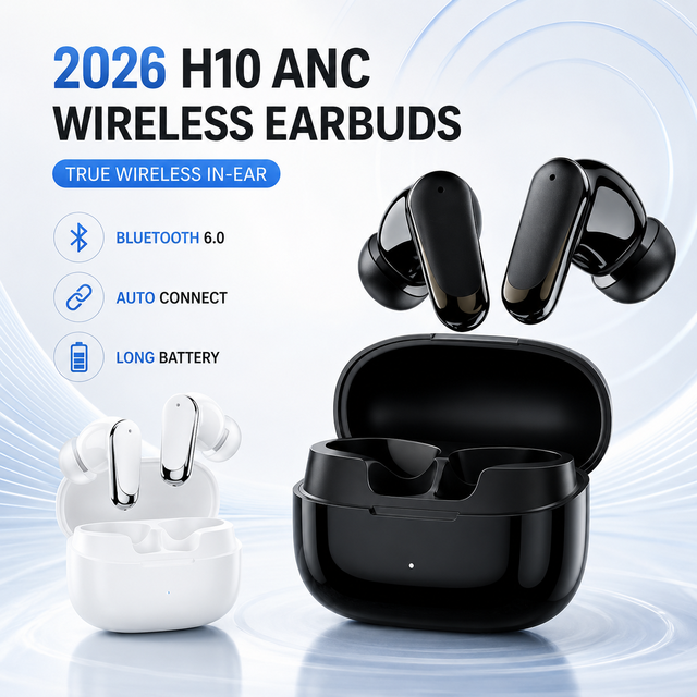 2026 H10 ANC Wireless Earbuds True Wireless In-Ear 6.0 for 6.0 Real Noise Cancelling Auto Connect Long Battery Touch