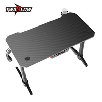 Bureau d'ordinateur de jeu en métal extensible à hauteur réglable avec LED, design E-Sport noir, support pour casque