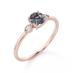 แหวนเงินแท้ 925 สไตล์คลาสสิก แหวนควอตซ์รูไทล์สีดำ ดีไซน์เรียบหรู - Product Image 1