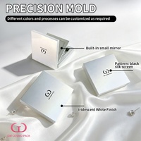 Boîtier à poudre vide en ABS/PS/PET, carré arrondi, irisé, double couche, avec miroir et tamis, logo personnalisé, OEM, vente en gros, en vrac