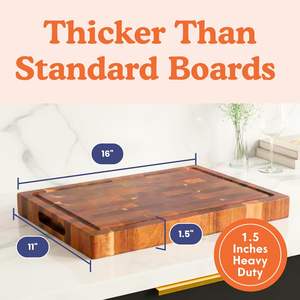 Planche à découper en bois d'acacia massif 16x11x1,5 pouces, à grain transversal, épaisse, robuste, réversible, pré-oléée, pour charcuterie - Product Image 4