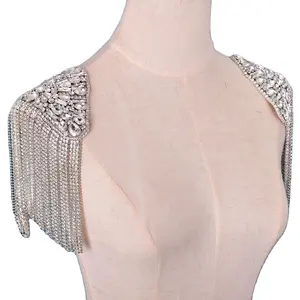 Youlapan-Apliques brillantes de diamantes de imitación SP61 hechos a mano, borlas para hombro, tela de PVC, parches de lona plateados