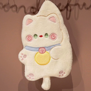 Toalla de <span class=keywords><strong>Mano</strong></span> Suave Bordada de la Serie Lucky Cat, Colgante, con Diseño de Dibujos Animados, Súper Absorbente, de Secado Rápido, Pequeña, Cuadrada, No Desprende Pelusas, Gruesa - Product Image 2