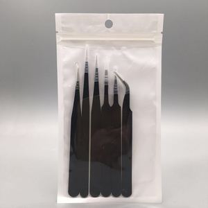 Juego de pinzas de 6 piezas, protección ESD, acero inoxidable negro puntiagudo y curvado, para reparación de teléfonos móviles y ordenadores. - Product Image 2