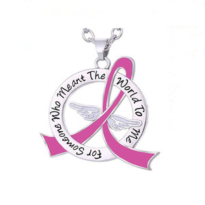 Alliage métallique sensibilisation à la maladie DIY <span class=keywords><strong>message</strong></span> gravé signifiant monde rose bleu vert survivant ruban pendentif colliers - Product Image 1