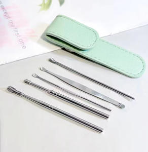 Conjunto de Limpadores de Ouvido em Aço Inoxidável KQ1245 (5 Peças), Cabeça Espiral com Estojo de Couro - Product Image 6