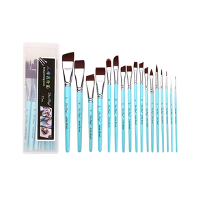 Zhu Ting Art Oil <b>Brush</b> Nylon Hair Fresh Green <b>Wood</b> Handle Plastic Box Packing 17 Pcs Painting <b>Brushes</b> /Set Model HB-135 - Product Image 1