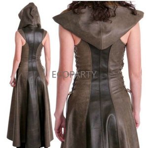 Costume de cosplay médiéval vintage pour <span class=keywords><strong>femme</strong></span> Ecoparty, archer, capuche, guerrier, robe en <span class=keywords><strong>cuir</strong></span>, cape, gilet sans manches - Product Image 4