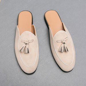 Chaussures d'été en cuir semi-ouvertes pour hommes, respirantes, à pampilles, tendance, à enfiler, type sandales - Product Image 4