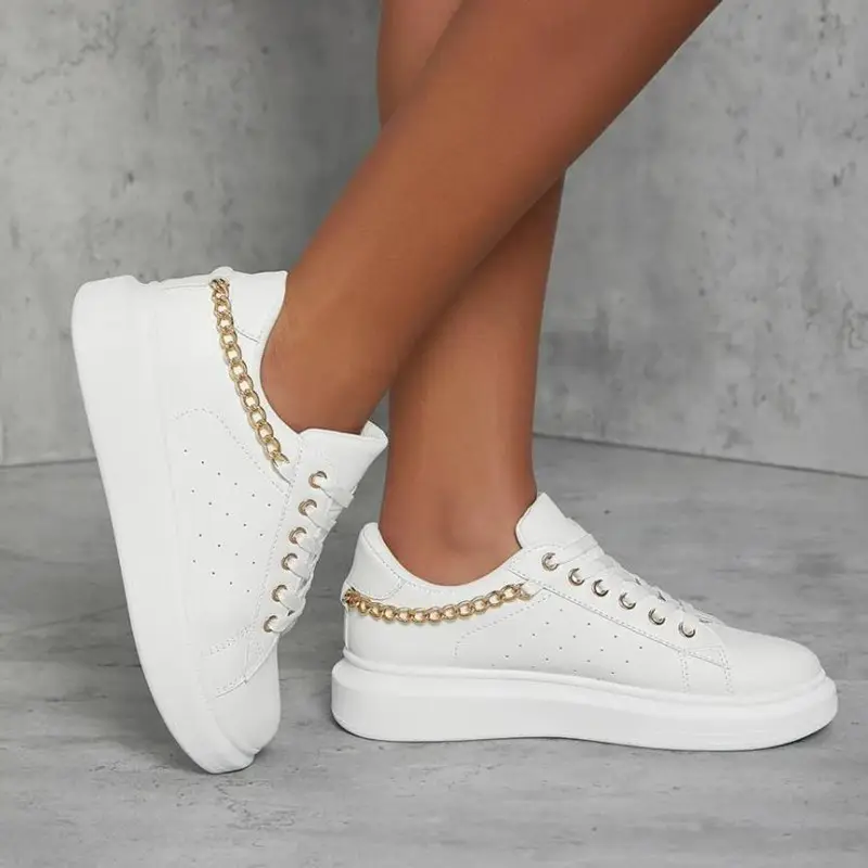 women's white sneakers Fashion chain Vulcanized Platform shoes comfortable casual Walking shoes 2021 plus size 43 women's shoes