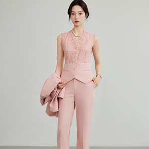 Women's White Three Piece Suit Set Polyester Summer Office Lady Anti Wrinkle Professional Work Wear - Product Image 3