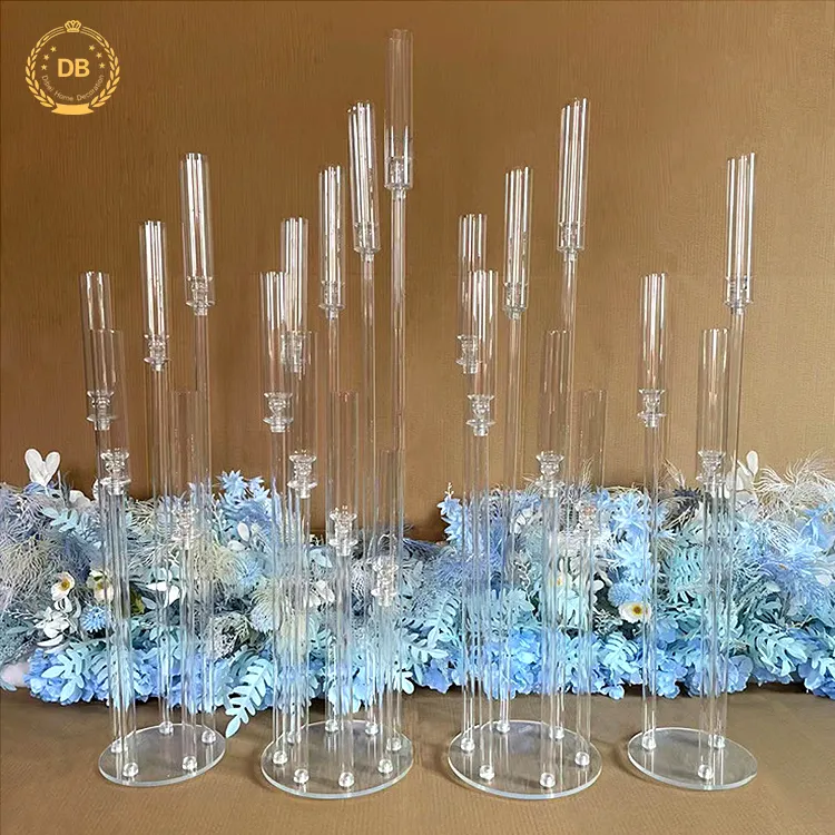 Support de pièce maîtresse en acrylique transparent Dibei pour sol, décoration de mariage, candélabre en acrylique, pièce maîtresse