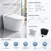 Toilette intelligente moderne avec bidet intégré, capteur au pied, chasse d'eau automatique, siège chauffant, séchoir à air chaud, lumière d'ambiance monocolore et télécommande