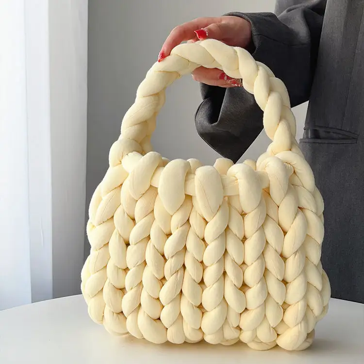 Soft Comfortable Handbag Chunky Knit Thick Yarn Crochet Handmade Woven Bag Women's Knit Clutch Bag Knitting Yarn Handbags