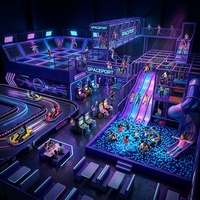 Équipement de terrain de jeu intérieur personnalisé SPACEPORT Thème Cyberpunk Tube en spirale Triple vague Toboggan néon Piscine à balles Mur d'escalade |   OEM&ODM FEC