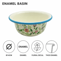 Bol de service Senny 14 cm en émail, motif floral décalcomanie, bord bleu, extra épais, parfumé, vente en gros usine