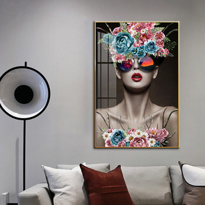 Pittura in porcellana di cristallo di diamante 5D <span class=keywords><strong>fotografia</strong></span> in stile semplice nordico bella donna con fiori decorazione per la casa - Product Image 4