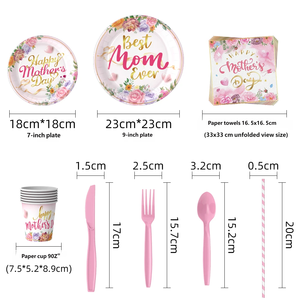 Set di Piatti e Tovaglioli con Disegni Cartoon per la Festa della Mamma, Vendita Calda, Carta Ecologica per Feste della Mamma - Product Image 2