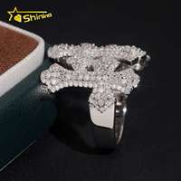 Nouvelle conception RTS, bague en moissanite certifiée GRA VVS, argent sterling 925 véritable, bague hip-hop sertie de pierres, bague triple croix en moissanite pour homme