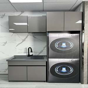 Armoires de balcon imperméables, armoire à lave-linge en bois avec évier - Product Image 2