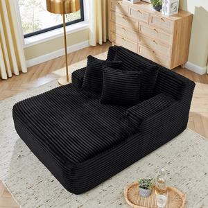 Corduroy Convertible Lounge <b>Sofa</b> <b>Bed</b> Set No Assembly Required Fluffy Modern Design with Memory Foam Filling - Product Image 5