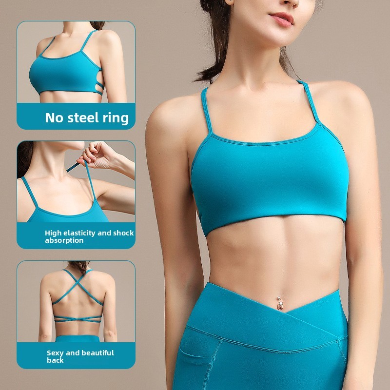 Women's XL Cross-Back One-Piece Yoga Top Shorts High-Strength Sling Design Breathable Shock-Proof Drawstring Spandex/Nylon Solid