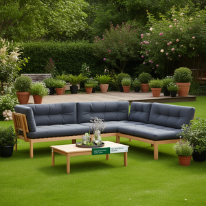 Modular Acacia Wood Garden <b>Sofa</b> <b>Set</b> Waterproof Cushions Contemporary Outdoor Furniture - Product Image 2