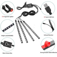 Lumières d'ambiance LED RGB pour voiture, 48 LED, bande lumineuse intérieure avec USB/allume-cigare, barre de décoration, télécommande