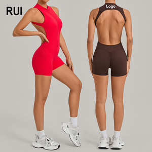 Combinaison de yoga RUIQUWIN pour femme grande taille, ultra-extensible (extensibilité quadridirectionnelle), dos nu, demi-zip, design rehausseur de fessiers, évacuation de l'humidité - Product Image 1